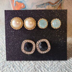3 pairs of gold tones stud fashion earrings